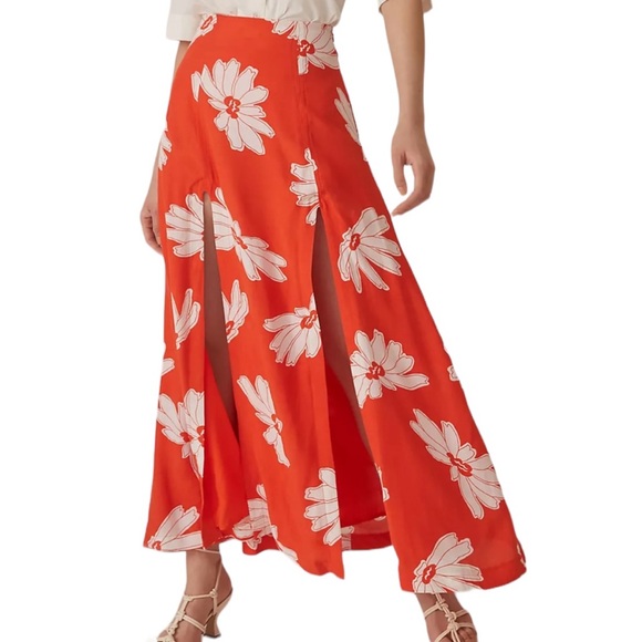 Maeve Dresses & Skirts - Maeve by Anthropologie Floral Midi Skirt High Slits Lined Size 6